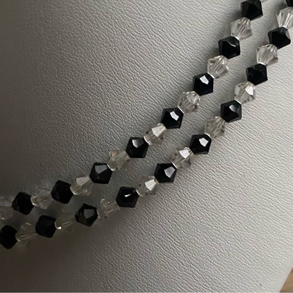 Vintage- Jet & Rock Crystal Double Strand Necklace w/ Owl Crystal Earrings - Picture 4 of 16